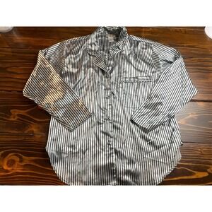 Labeaux PJ Shirt, Womens Size Medium, Silver Black, Striped, Vintage, Pajama Top